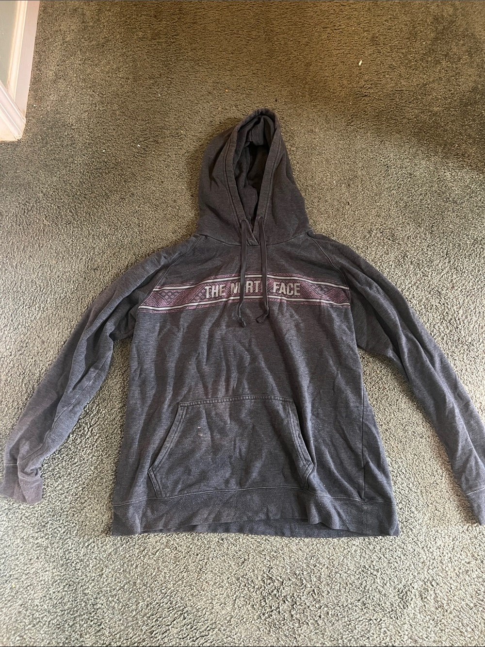 The North Face Women’s XL Dark Gray Hoodie with Maroon Stripe and Pocket